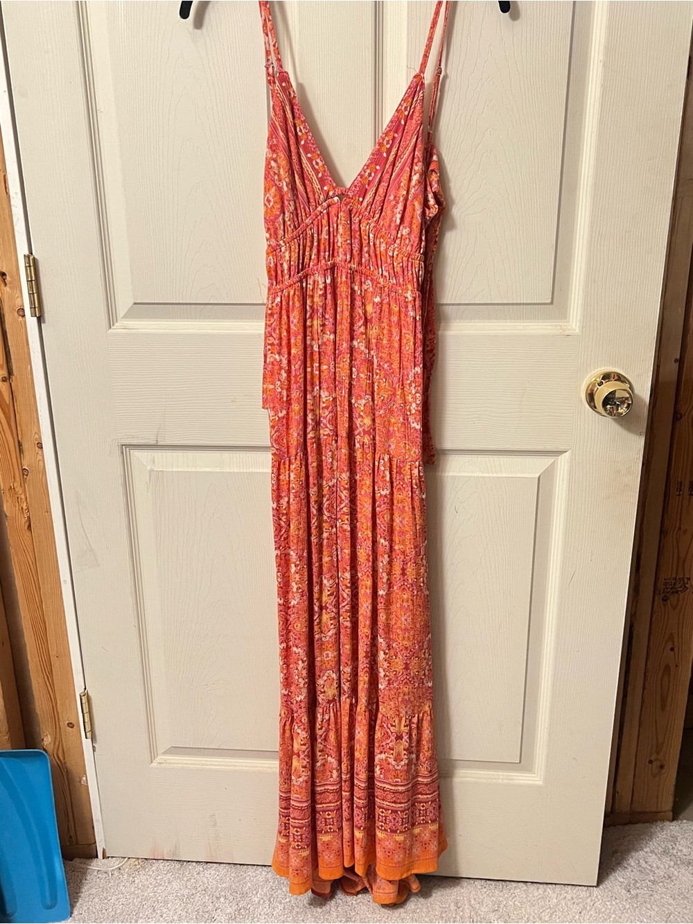 Orange bohemian maxi dress with adjustable straps and open back